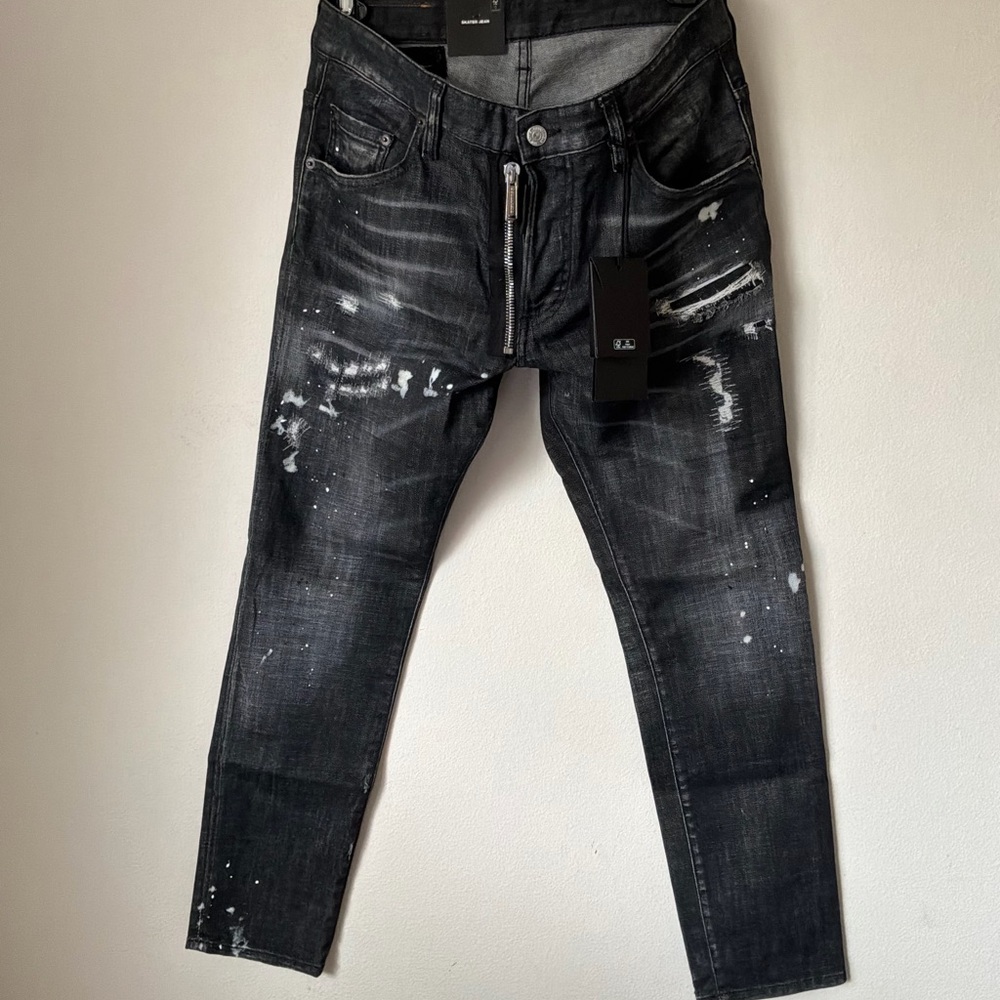 DSQUARED2 Men’s Slim Black Distressed Paint-Splatter Jeans